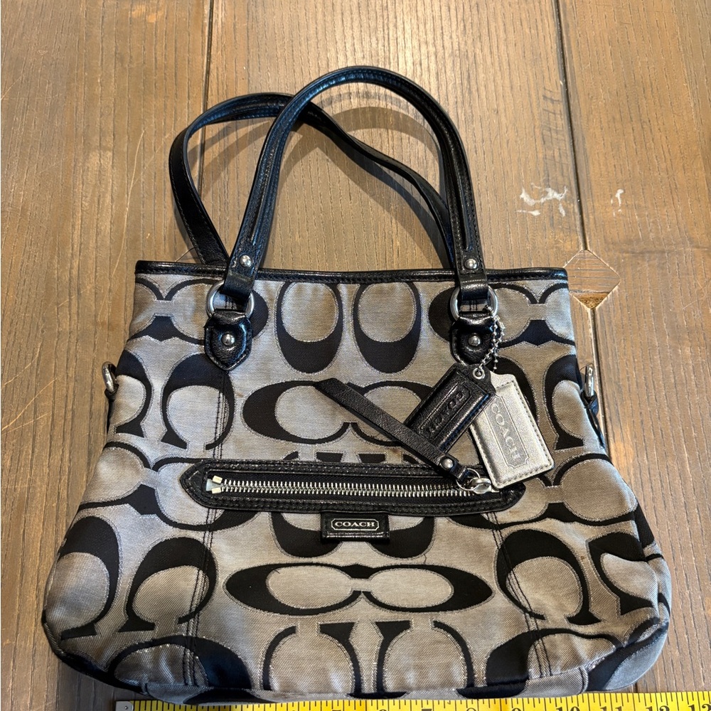 Coach Black and Gray monogrammed hand Bag
